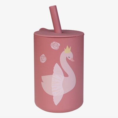 Silicone drinkbeker met rietje Swan Dusty Rose
