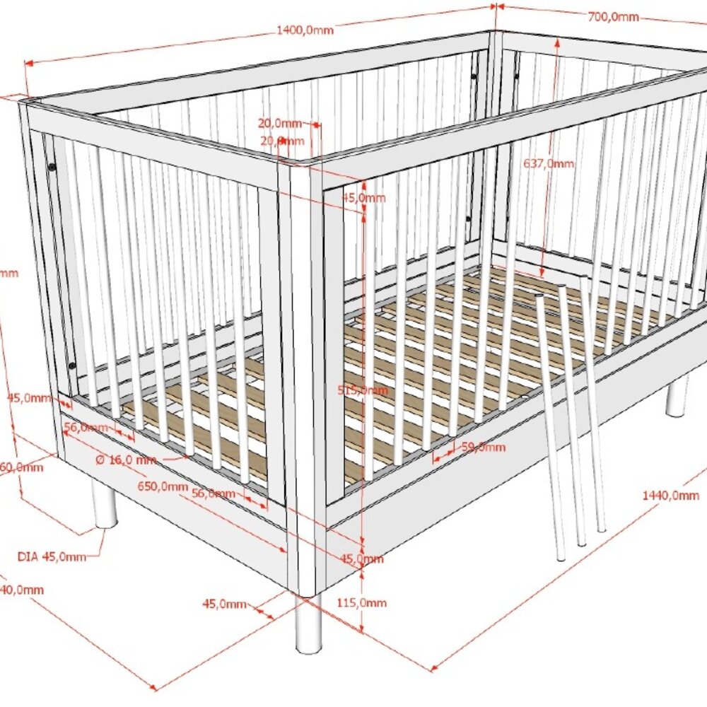 Forrest 2-delige kamer beuk (babybed+commode)