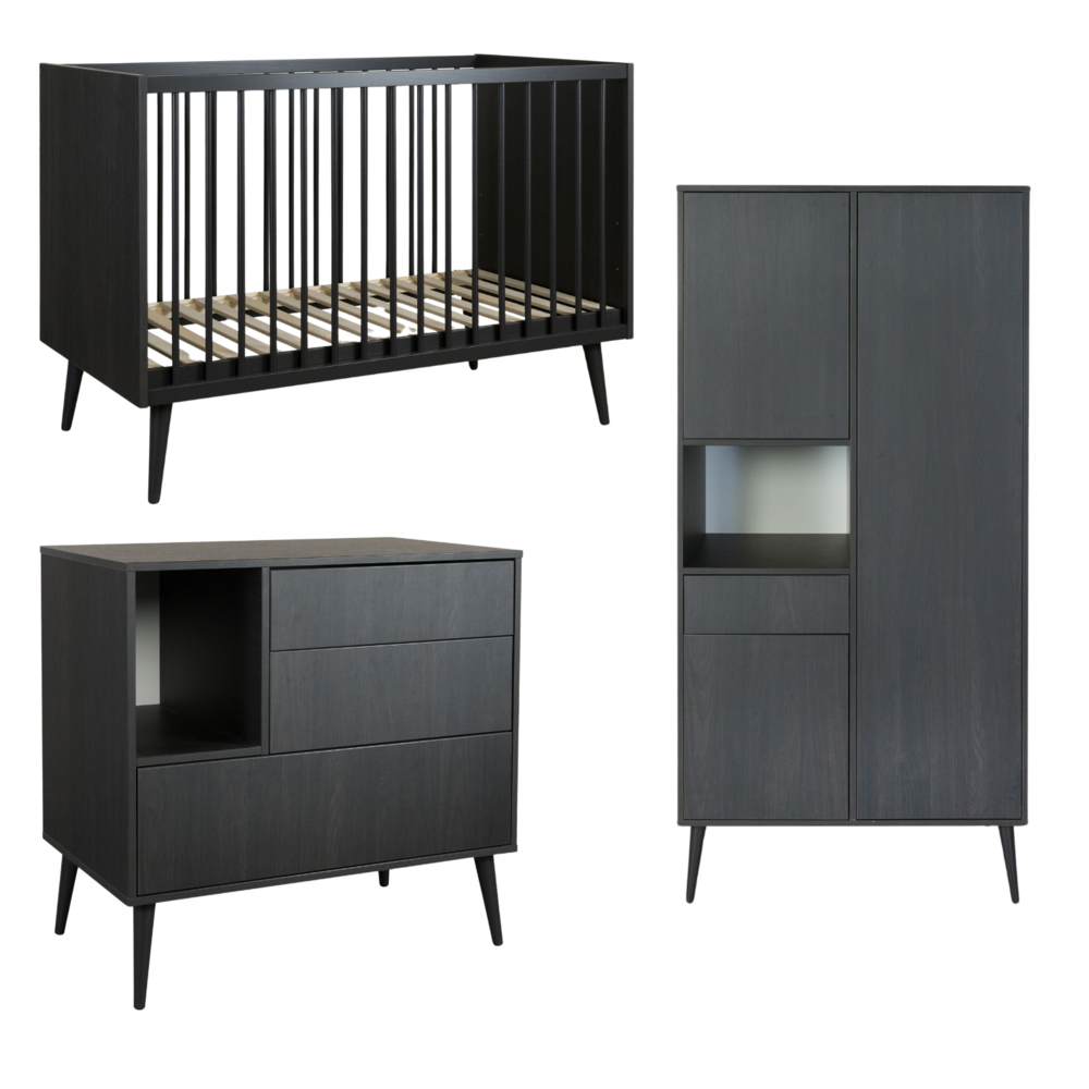 Cocoon Eboni 3-delige kamer (babybed 70x140+commode+extensie+2-deurskast)