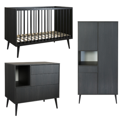 Cocoon Eboni 3-delige kamer (babybed 70x140+commode+extensie+2-deurskast)