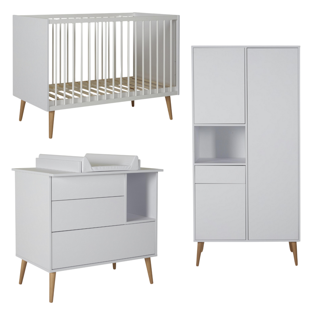 Cocoon Ice white 3-delige kamer (babybed 70x140+commode+extensie+2-deurskast)