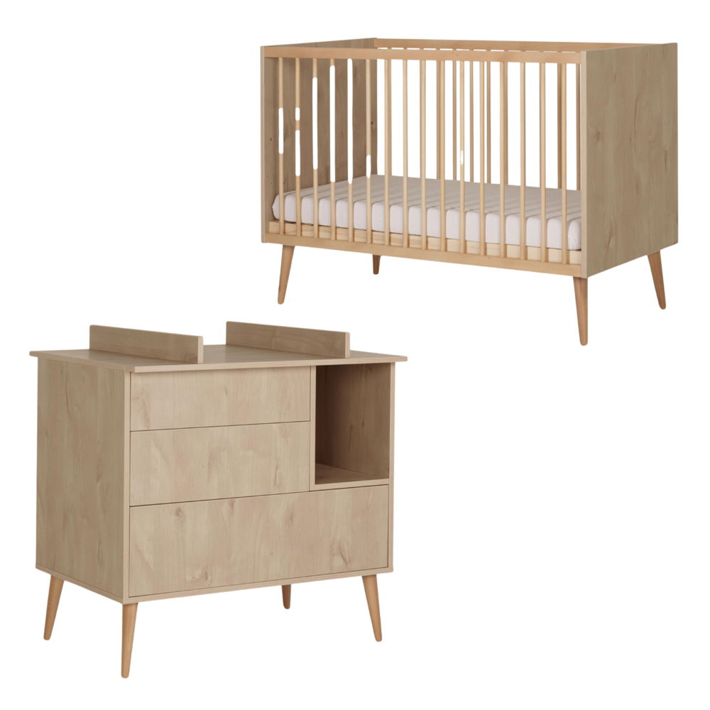 Cocoon Natural 2-delige kamer (babybed 70x140+commode+extensie)