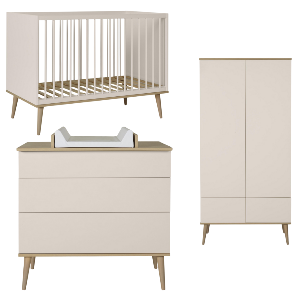 Flow Clay 3-delige kamer (babybed 70x140+commode+extensie+2-deurskast)