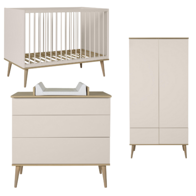 Flow Clay 3-delige kamer (babybed 70x140+commode+extensie+2-deurskast)