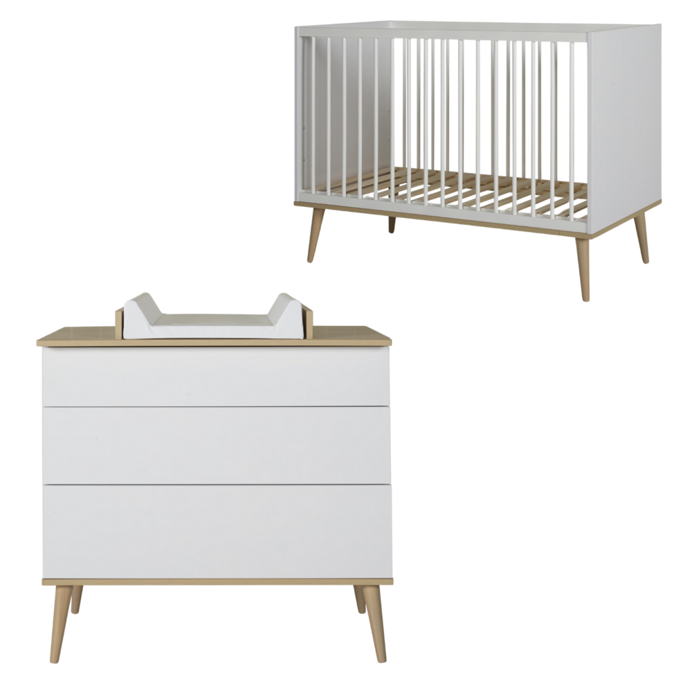 Flow White 2-delige kamer (babybed 70x140+commode+extensie)