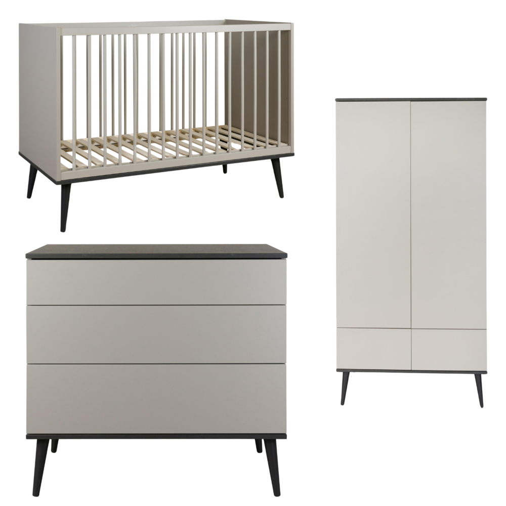 Flow Stone 3-delige kamer (babybed 70x140+commode+extensie+2-deurskast)