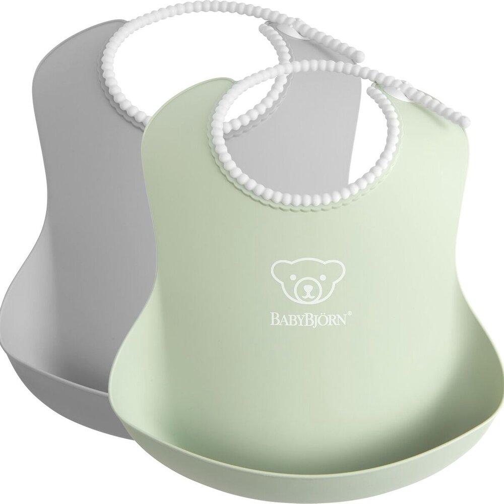 Baby Slabbetje duopack Grijs pastelgroen