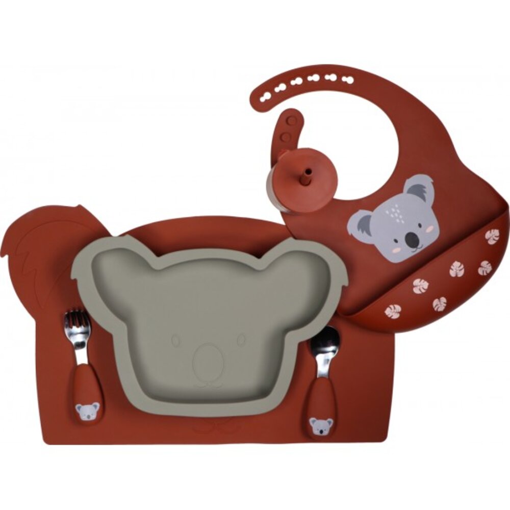 Kinderbestek in silicone en roestvrij staal Koala Dark Rust