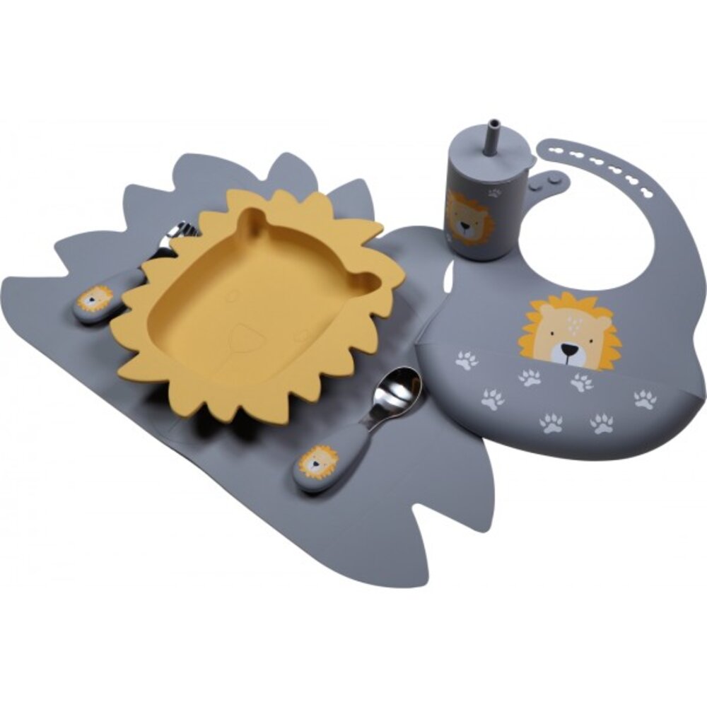 Silicone drinkbeker met rietje Lion Dusty Blue