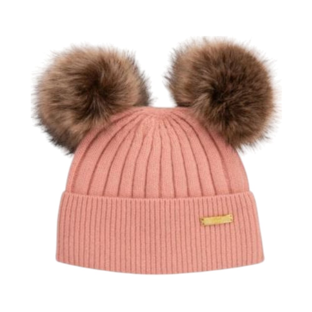Muts met pompons imitatiebond Pink