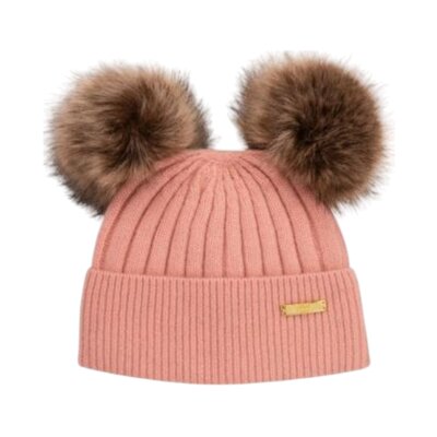Muts met pompons imitatiebond Pink