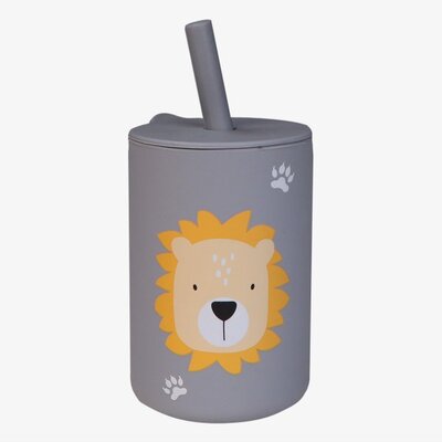Silicone drinkbeker met rietje Lion Dusty Blue