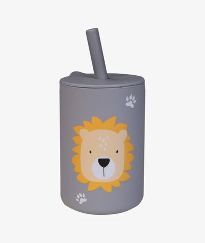 Silicone drinkbeker met rietje Lion Dusty Blue