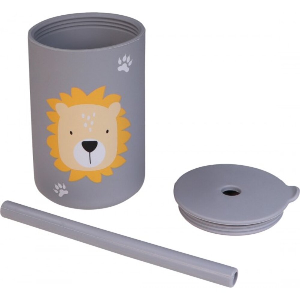 Silicone drinkbeker met rietje Lion Dusty Blue