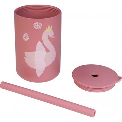 Silicone drinkbeker met rietje Swan Dusty Rose