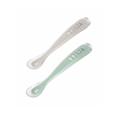 Set van 2 siliconenlepels - 1ste leeftijd met reisetui Velvet grijs+sage green