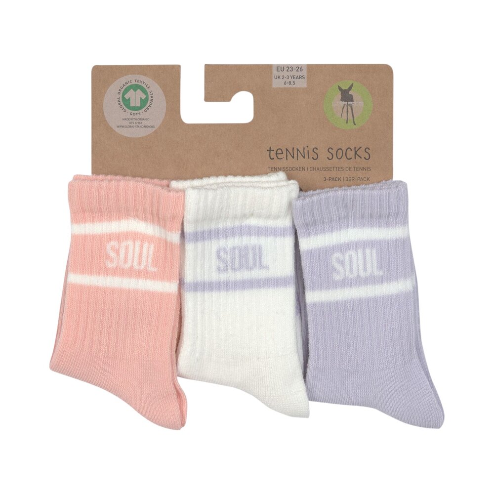 Tennis sokken 3-pack GOTS Peach/pastel lilac