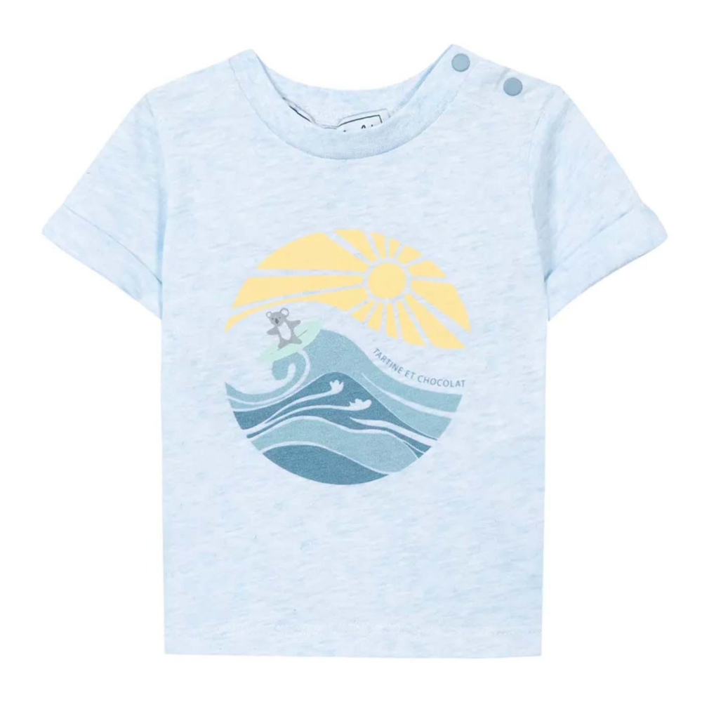 T-shirt lichtblauw met print lichtblauw