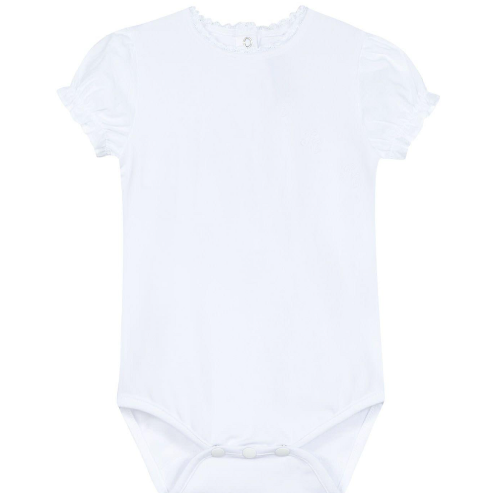 Body wit met pof mouw en kantje Wit