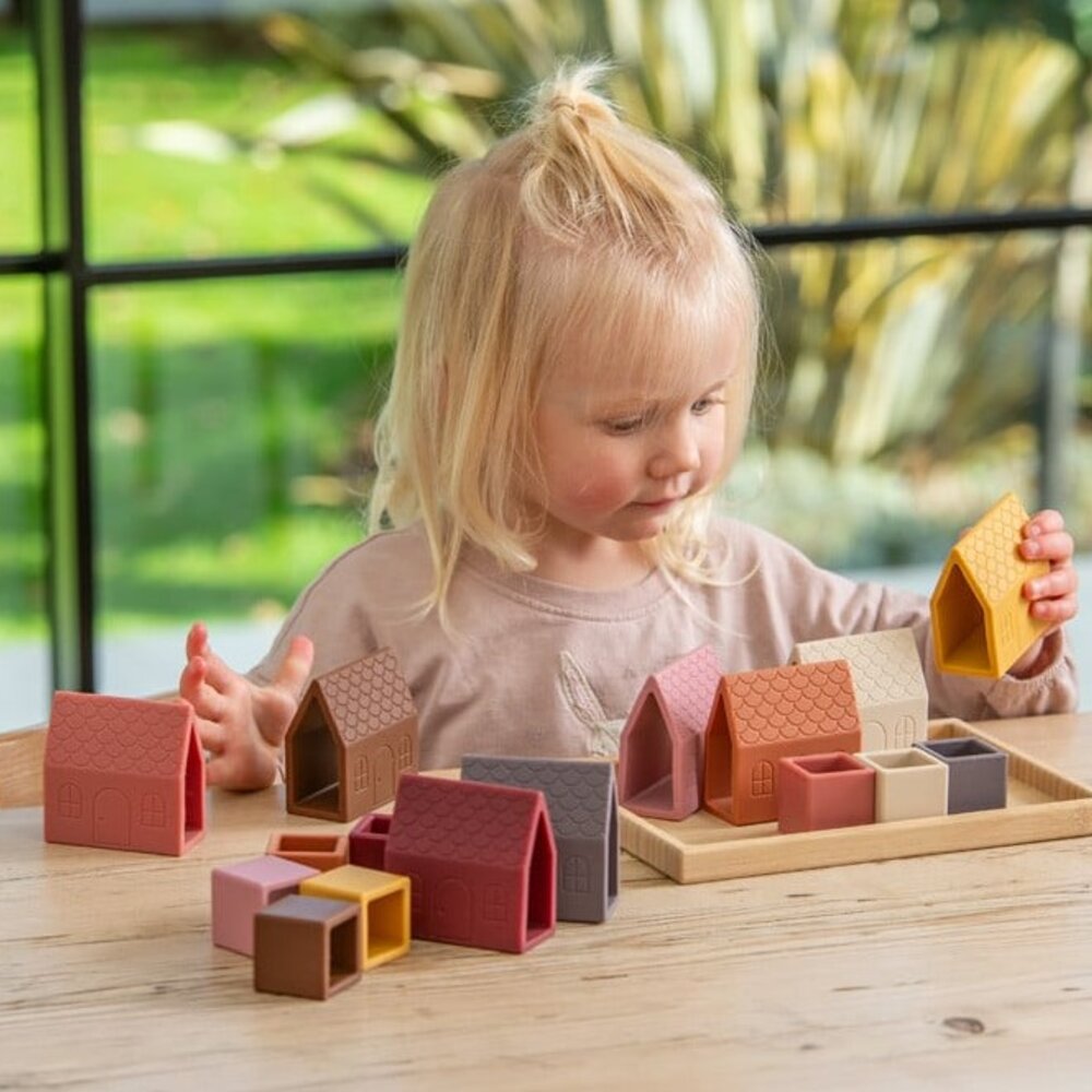 Silisoft Dorp Blokken (Aarde Kleuren) - Pk16