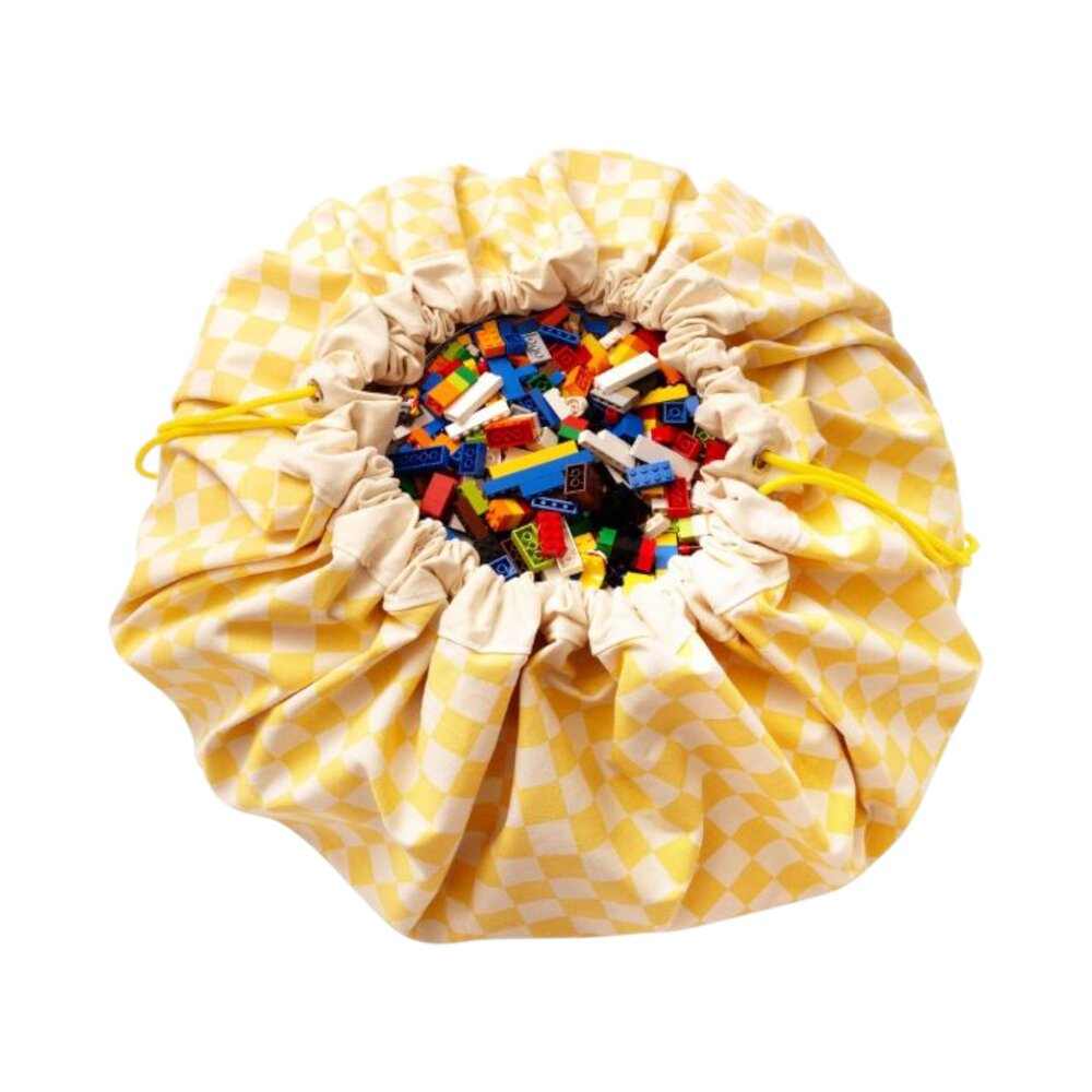 Opbergzak - Speelmat single print - 140cm vichy yellow