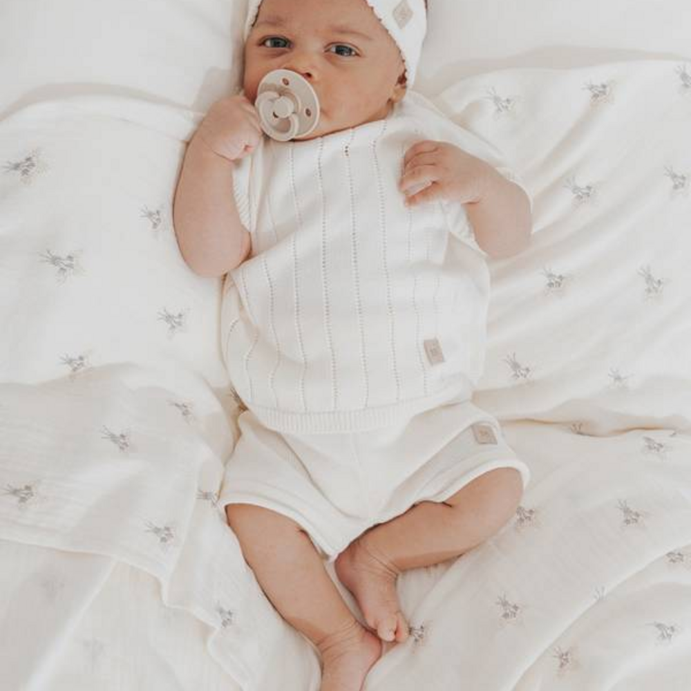 Babypakje zonder voetjes gestreept gebreid Bianco