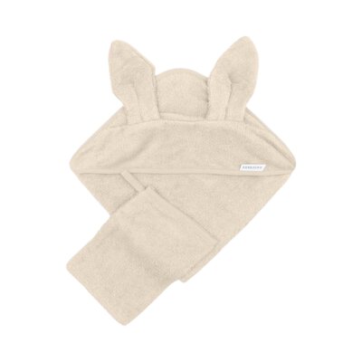 Badcape met oren + washand Almond