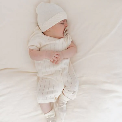 Babypakje zonder voetjes gestreept gebreid Bianco