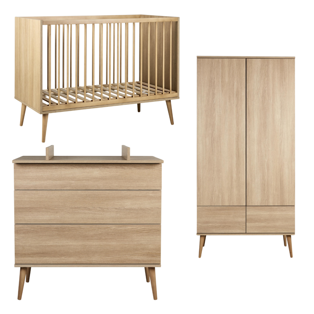 Flow Honey Ash 3-delige kamer (babybed 70x140+commode+extensie+2-deurskast)