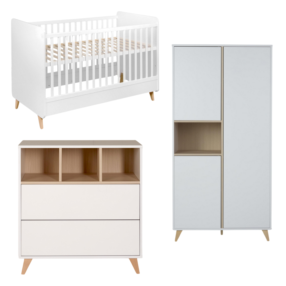 Loft White 3-delige kamer (babybed 70x140+commode+extensie+2-deurskast)