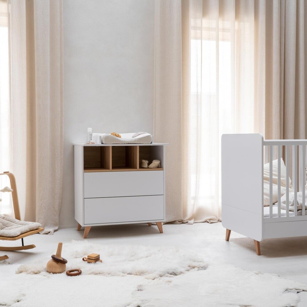 Loft White 3-delige kamer (babybed 70x140+commode+extensie+2-deurskast)