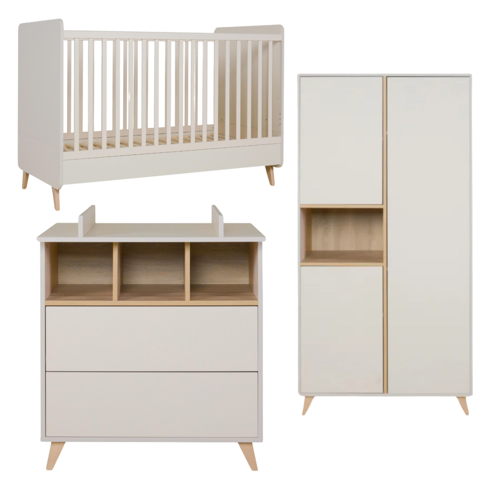 Loft Clay 3-delige kamer (babybed 70x140+commode+extensie+2-deurskast)