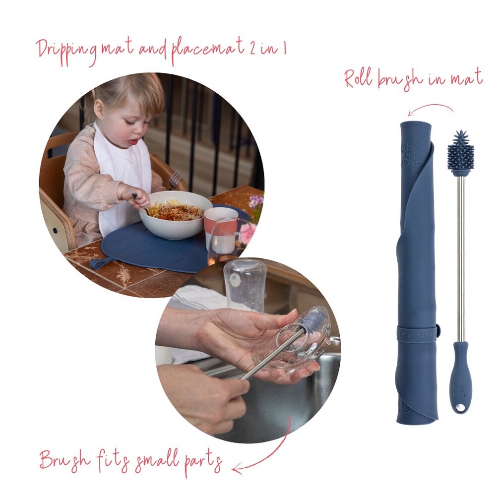 Yummy Clean Set - Afdruipmat & flessenborstel Denim