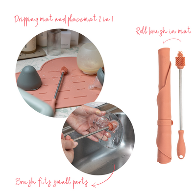 Yummy Clean Set - Afdruipmat & flessenborstel Bloom
