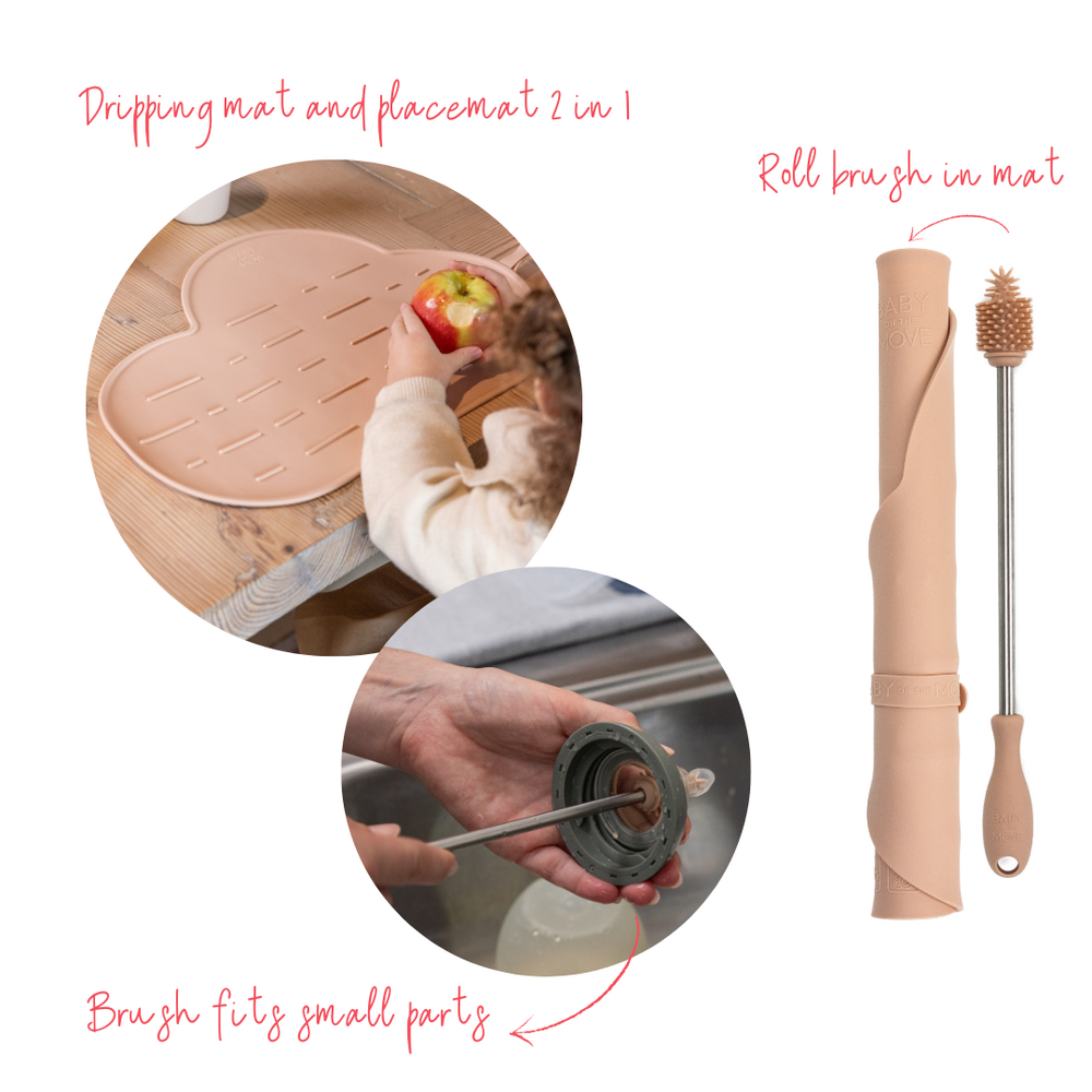 Yummy Clean Set - Afdruipmat & flessenborstel Blush
