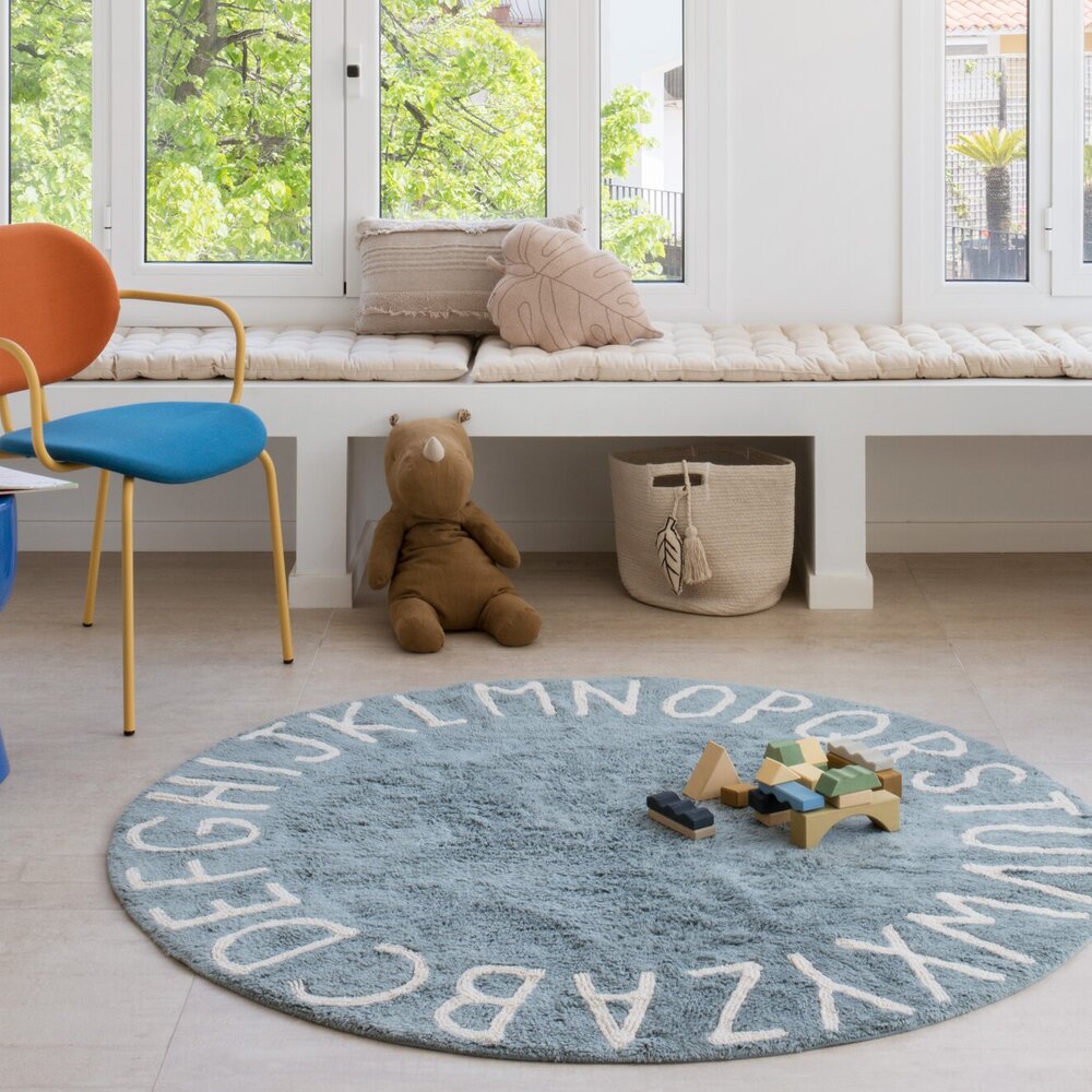 Wasbaar tapijt ABC - Ø 150 cm Vintage Blue-Natural
