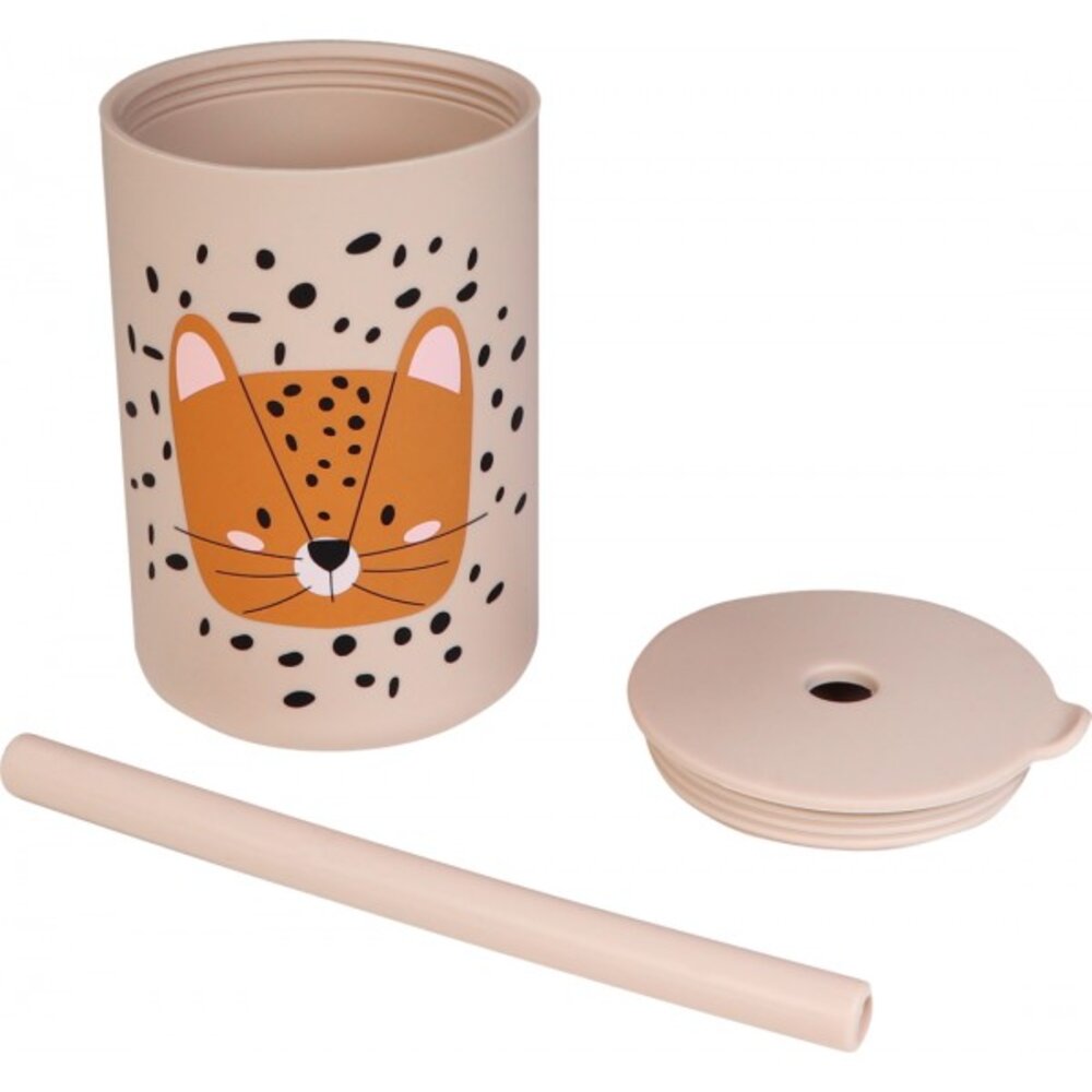 Silicone drinkbeker met rietje Leopard Sand