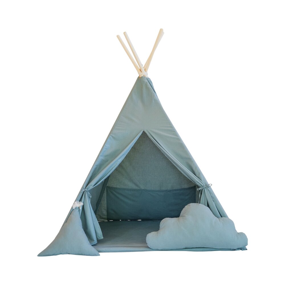 Tipi tent katoen + 2 kussens & speelmat Aqua