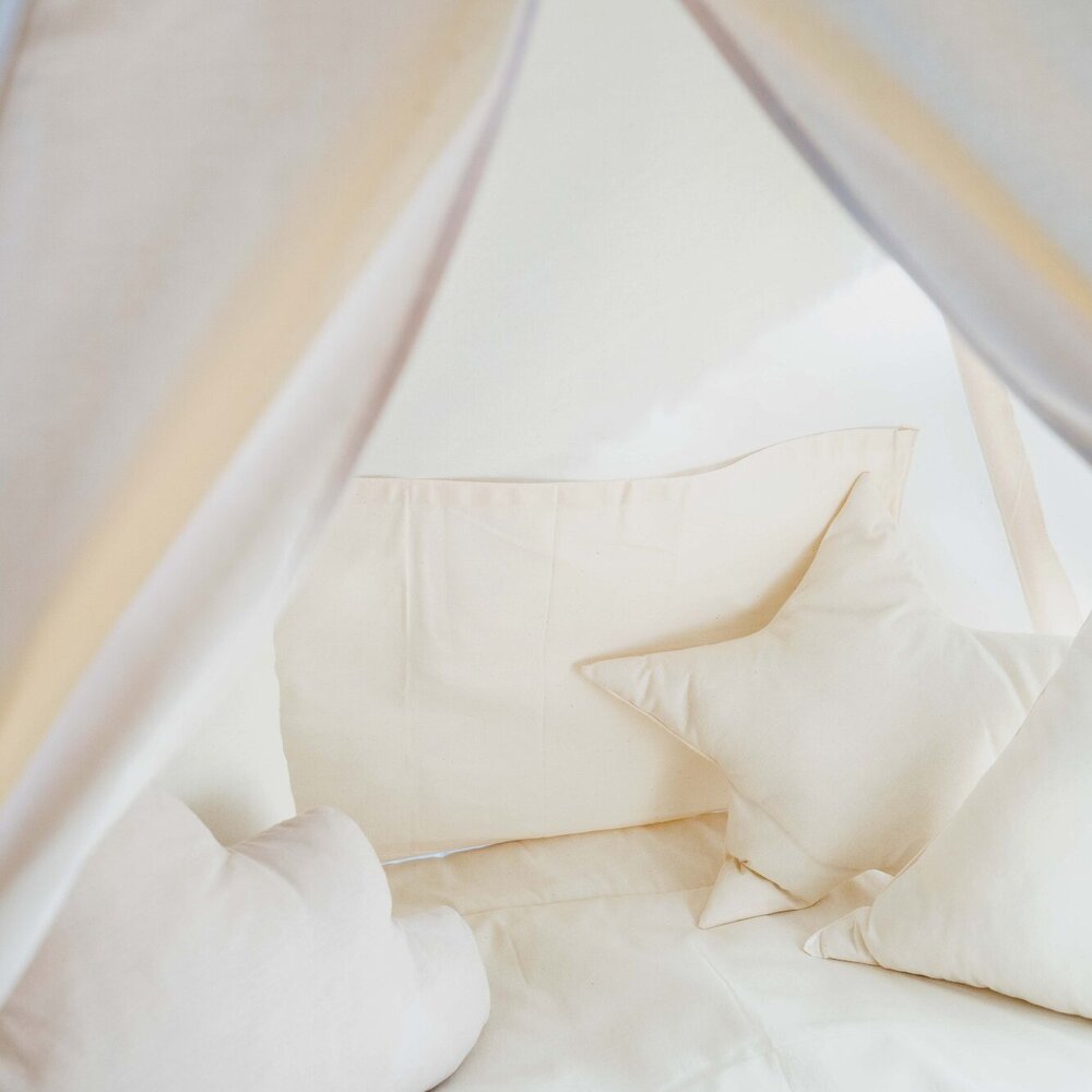 Tipi tent katoen + 2 kussens & speelmat Cream