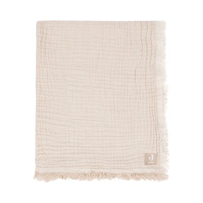 Deken Ledikant 120x120cm Fringe Stripe GOTS Biscuit/Ivory