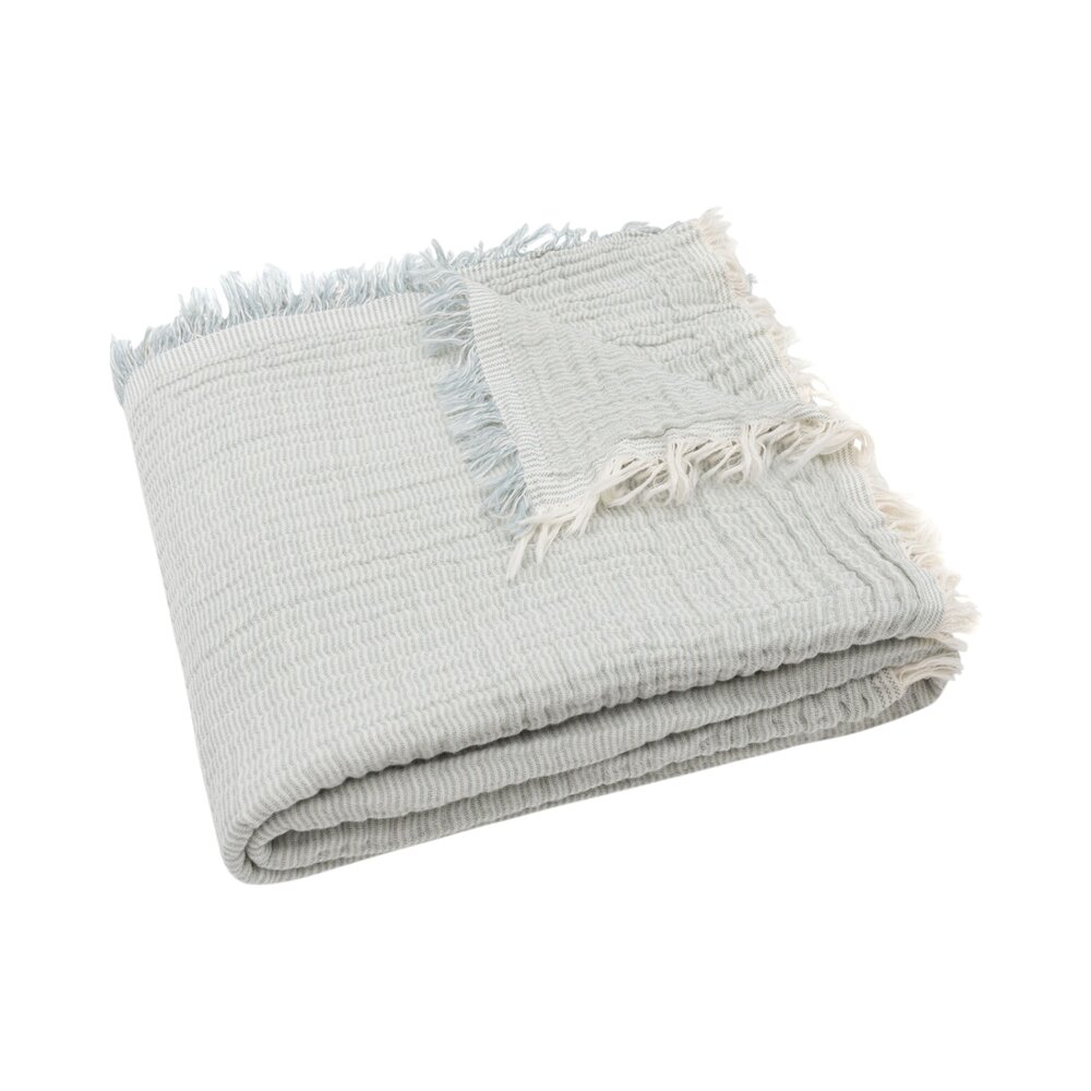 Deken Ledikant 120x120cm Fringe Stripe GOTS Sea Green/Ivory