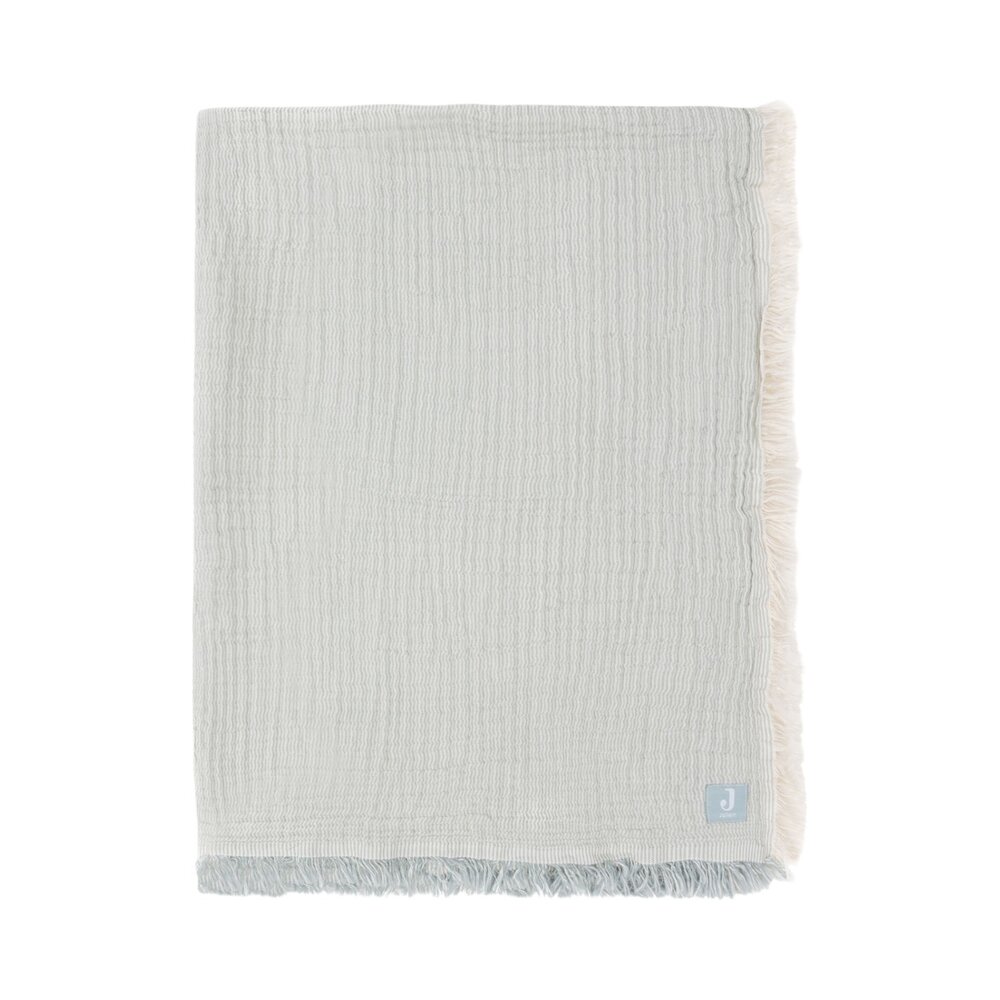 Deken Ledikant 120x120cm Fringe Stripe GOTS Sea Green/Ivory