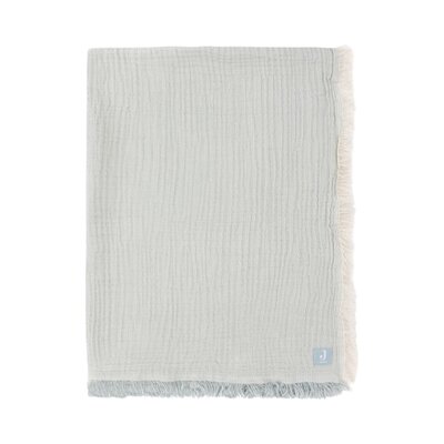 Deken Ledikant 120x120cm Fringe Stripe GOTS Sea Green/Ivory