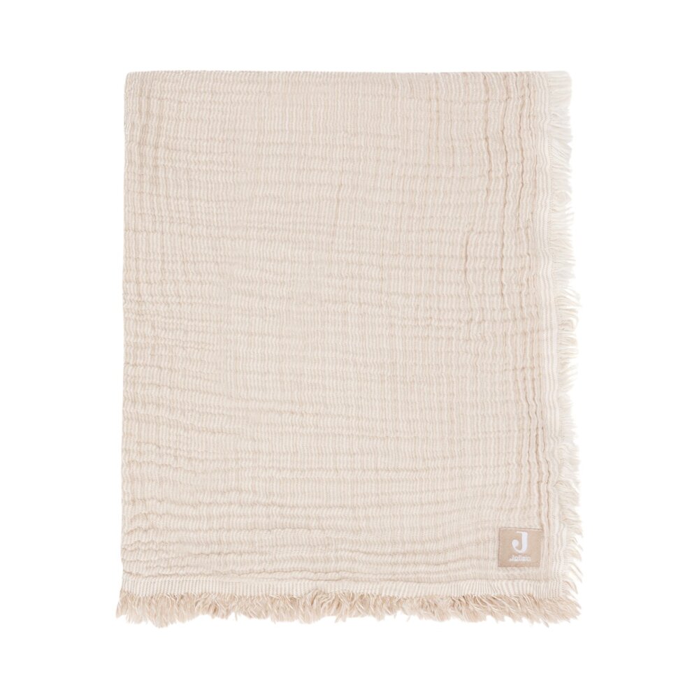 Deken Wieg 75x100cm Fringe Stripe GOTS Biscuit/Ivory