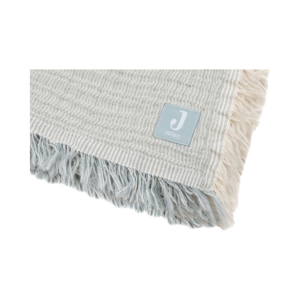 Deken Ledikant 120x120cm Fringe Stripe GOTS Sea Green/Ivory