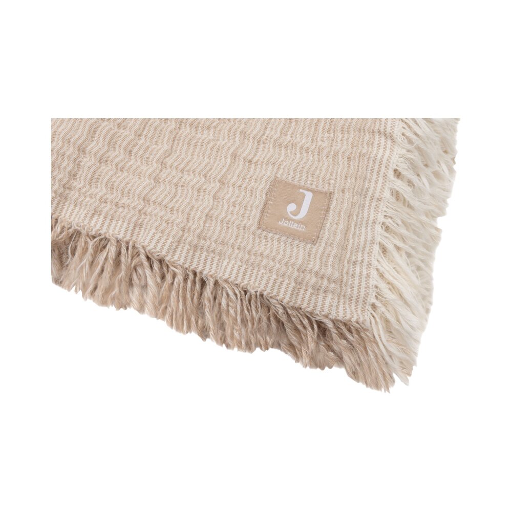 Deken Wieg 75x100cm Fringe Stripe GOTS Biscuit/Ivory