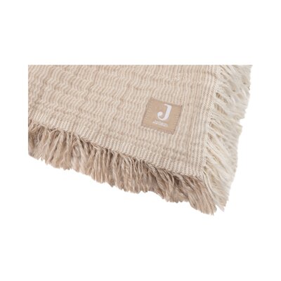 Deken Wieg 75x100cm Fringe Stripe GOTS Biscuit/Ivory