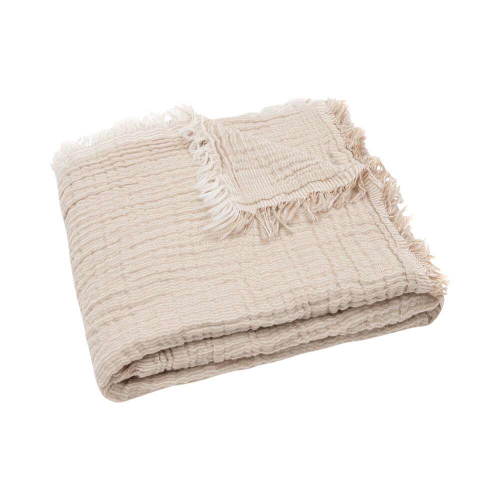 Deken Wieg 75x100cm Fringe Stripe GOTS Biscuit/Ivory