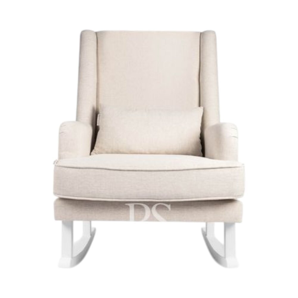 Schommelstoel Bliss Rocker natural linen beige, witte poten