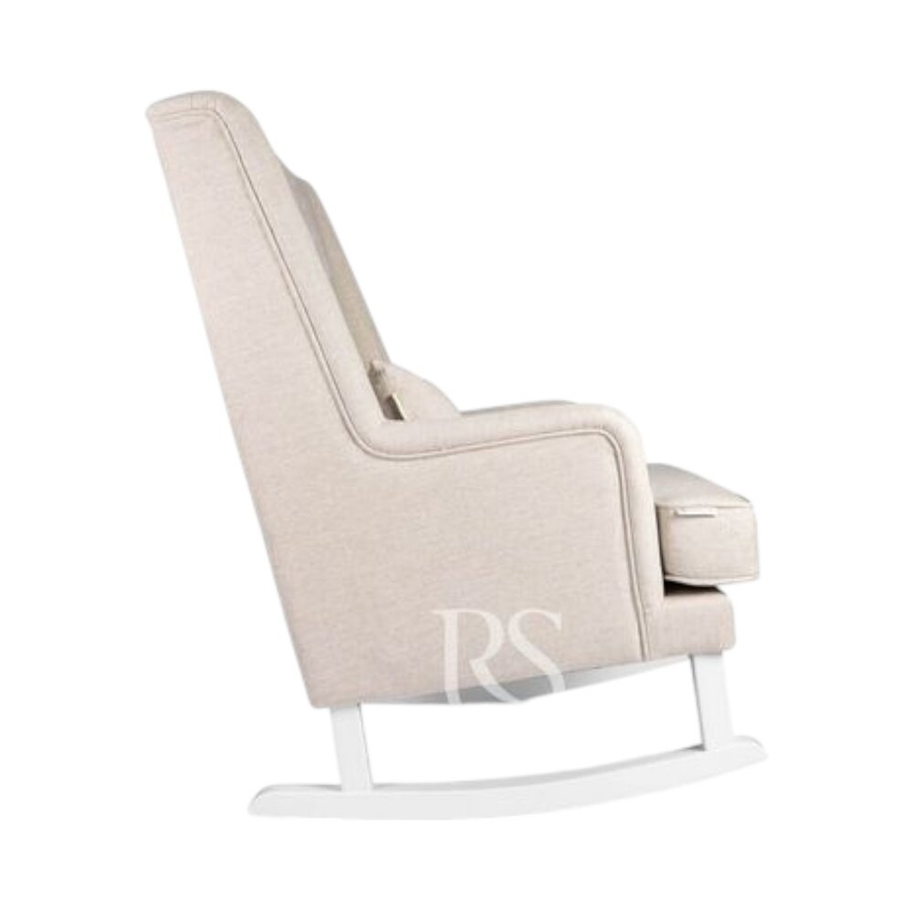 Schommelstoel Bliss Rocker natural linen beige, witte poten